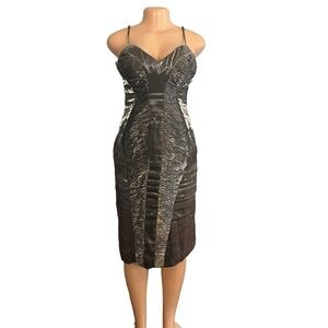 Adrianna Papell Boutique Silver Metallic Midi Cocktail Dress